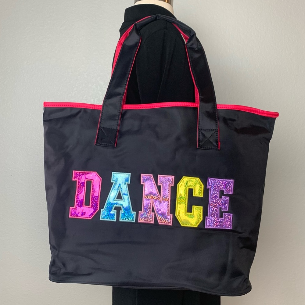 Girls Youth Black Dance Ballet Tote Bag Lined Multicolored Dance Print NWT
